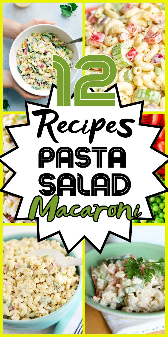 A bowl of creamy macaroni salad filled with colorful vegetables and garnished with fresh herbs.