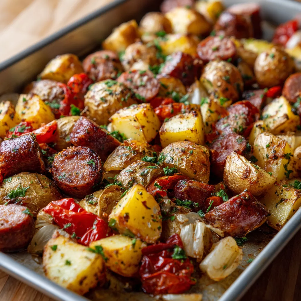 sheet pan sausage and potatoes