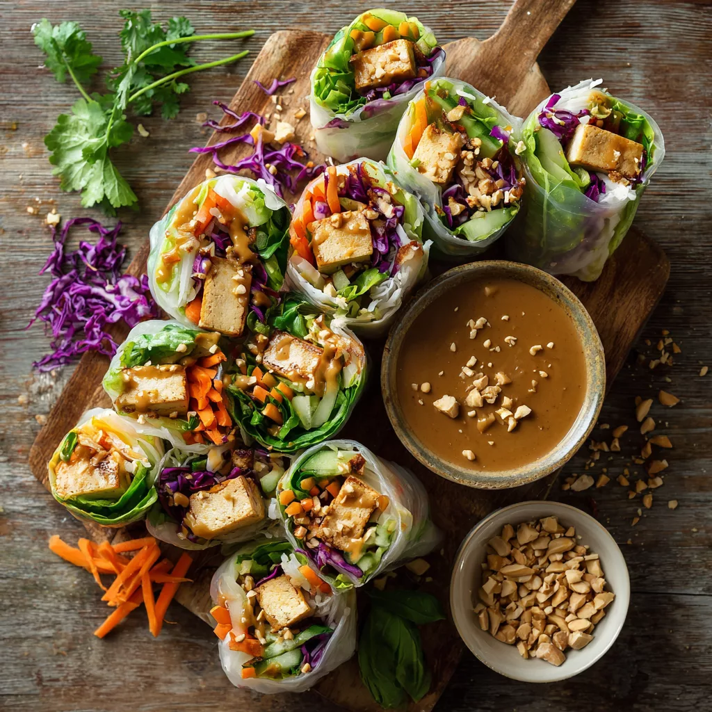 Crispy Tofu Summer Rolls with Peanut Sauce