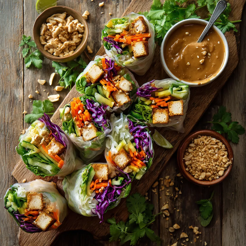 Crispy Tofu Summer Rolls with Peanut Sauce