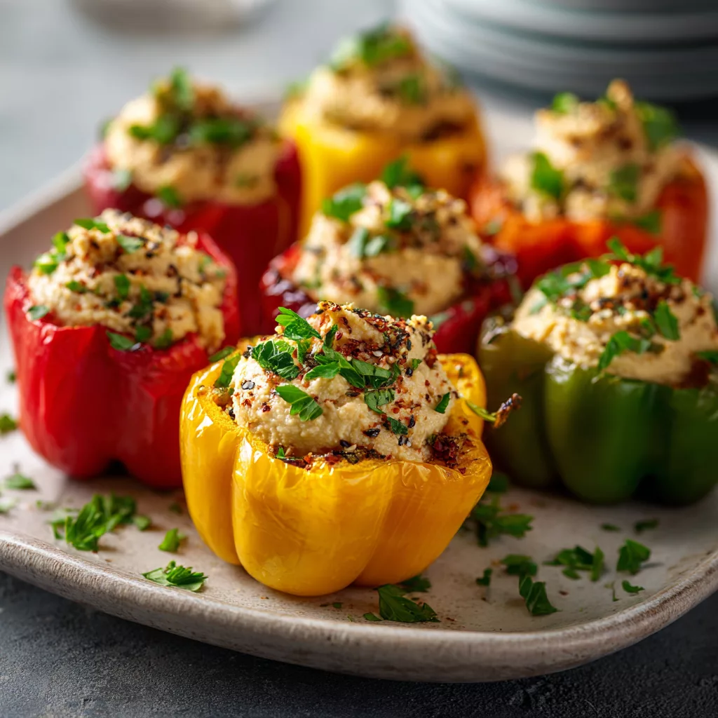 Stuffed Mini Bell Peppers with Hummus