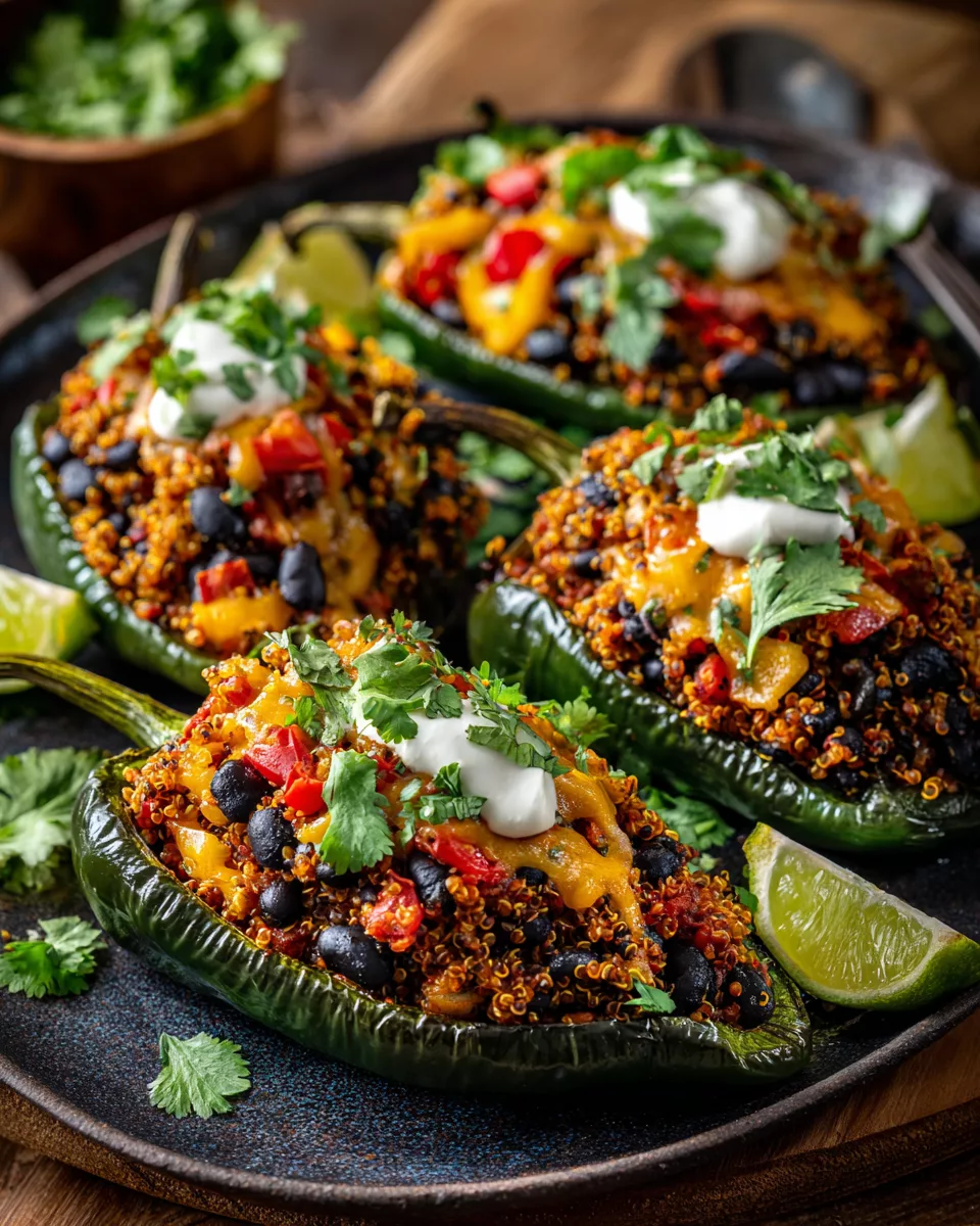 Stuffed poblano peppers with quinoa and black beans