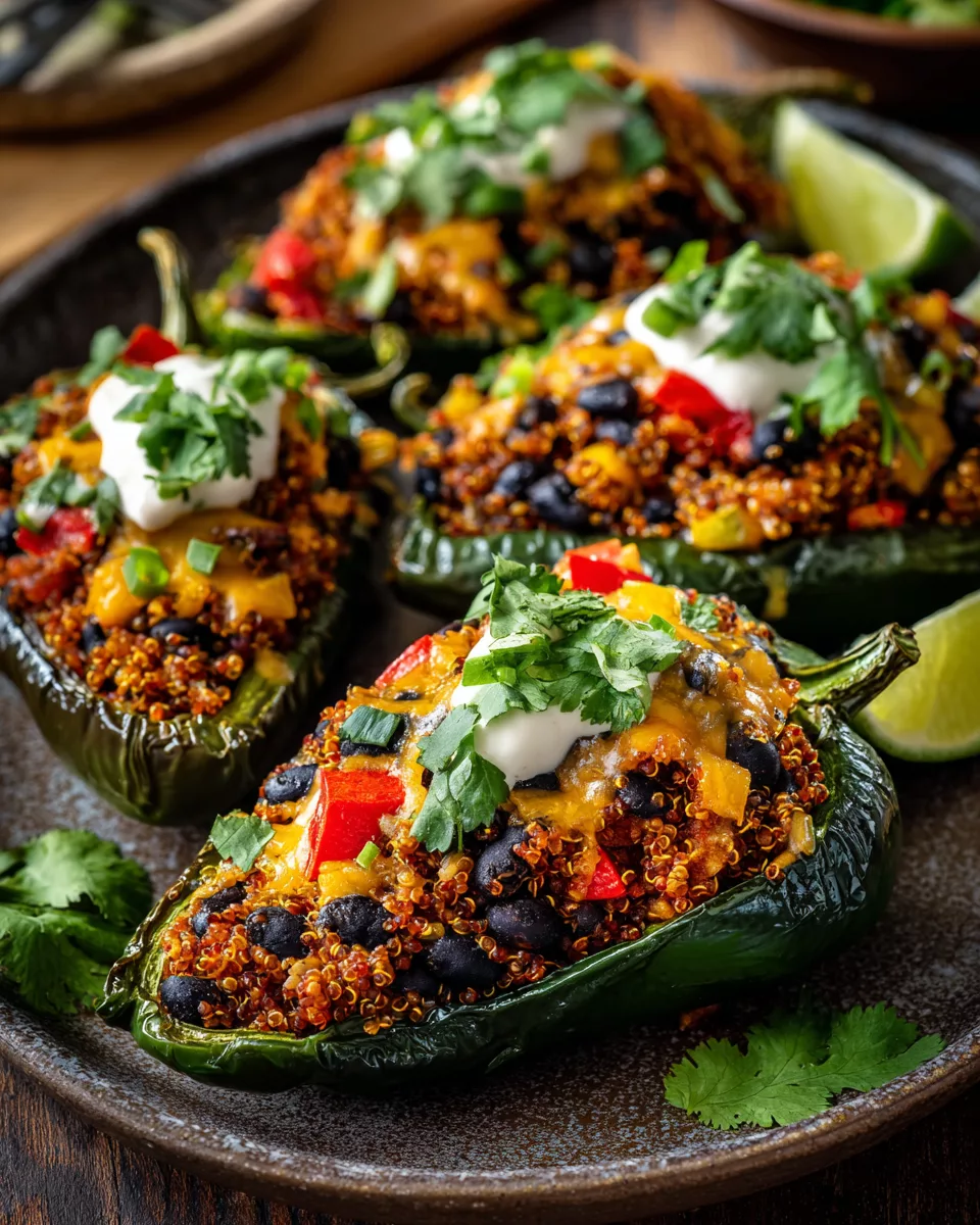 Stuffed poblano peppers with quinoa and black beans