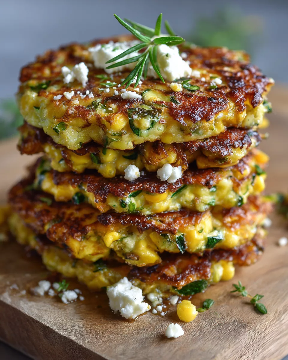 Zucchini corn fritters with jalapeño and feta
