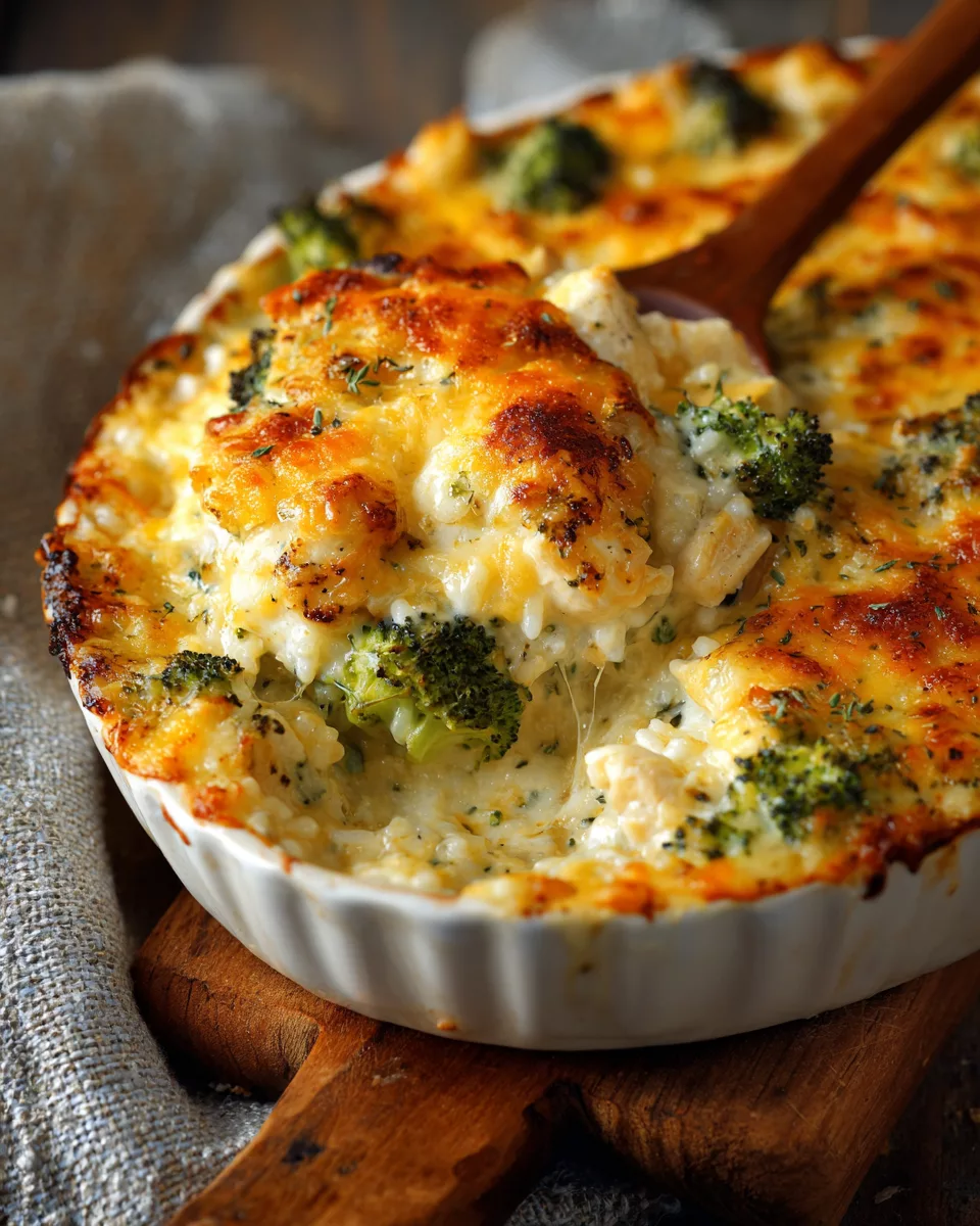 Creamy Chicken Broccoli Rice Cheese Casserole