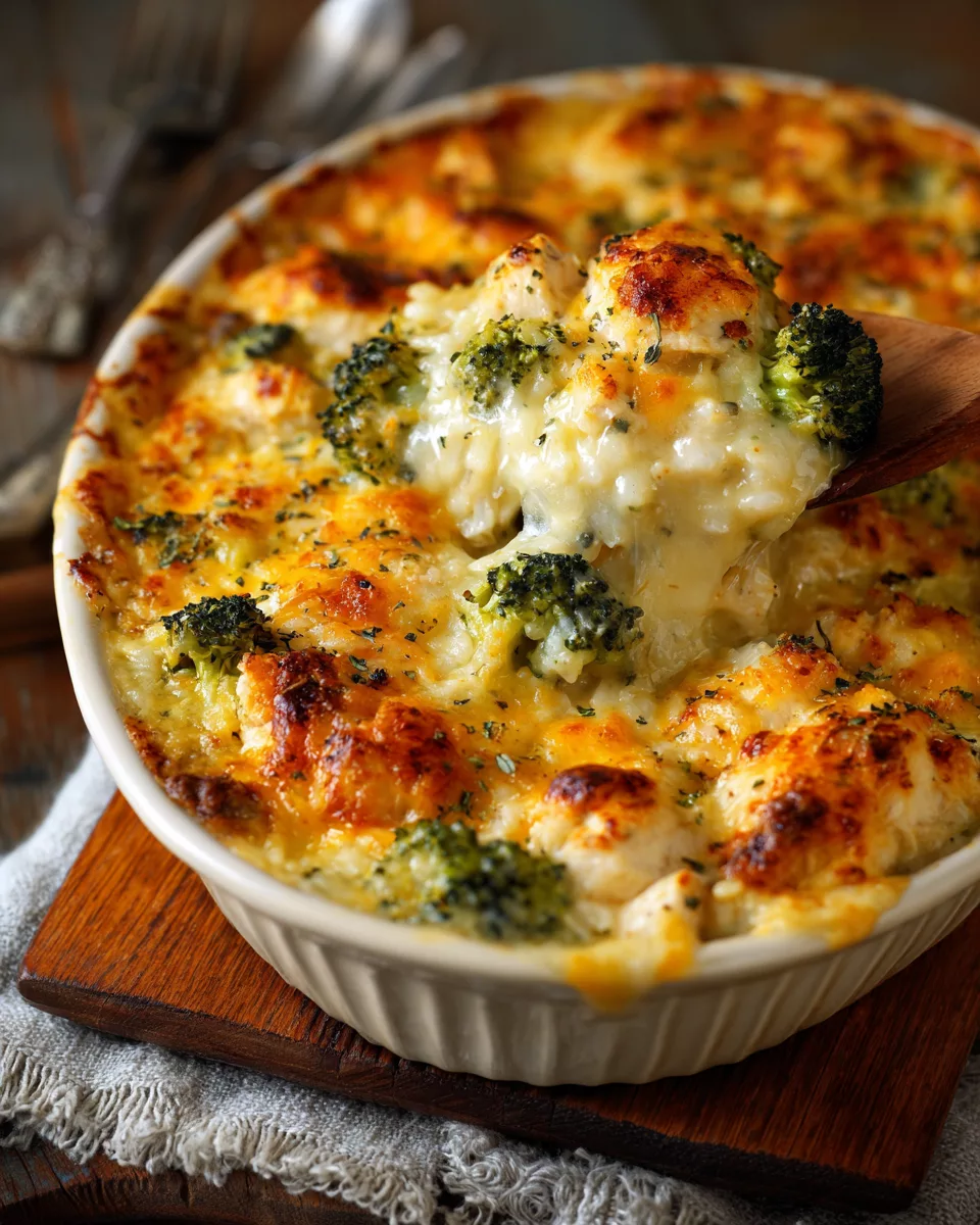 Creamy Chicken Broccoli Rice Cheese Casserole