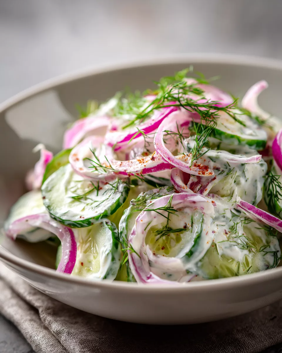 Creamy Cucumber Salad with Dill and Red Onion