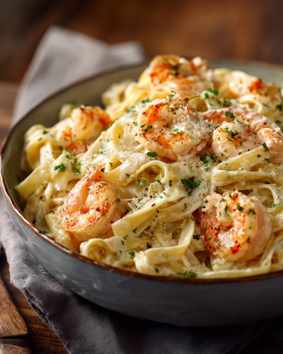 Creamy Shrimp Fettuccine Pasta with Homemade Alfredo Sauce