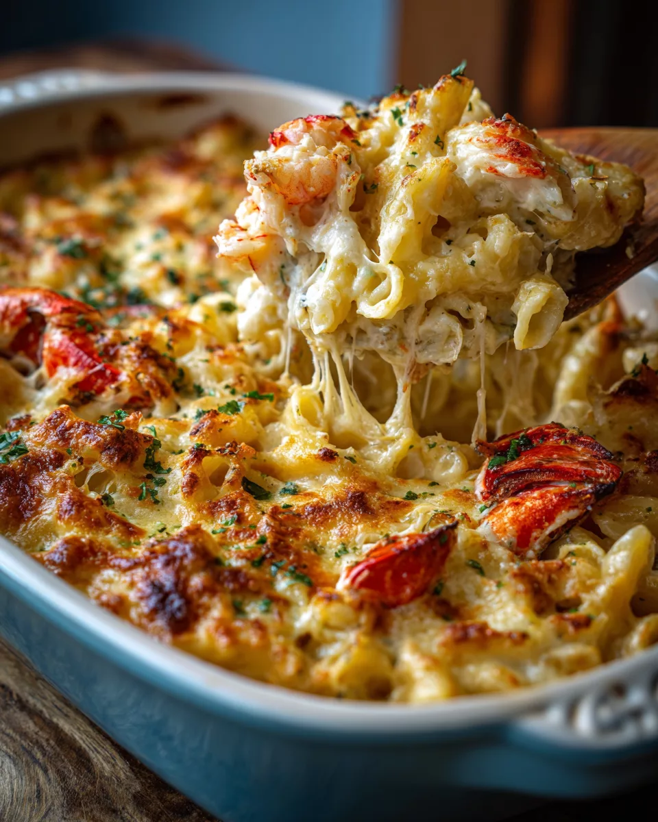 Creamy Shrimp and Crab Alfredo Pasta Bake with Cheese Crust