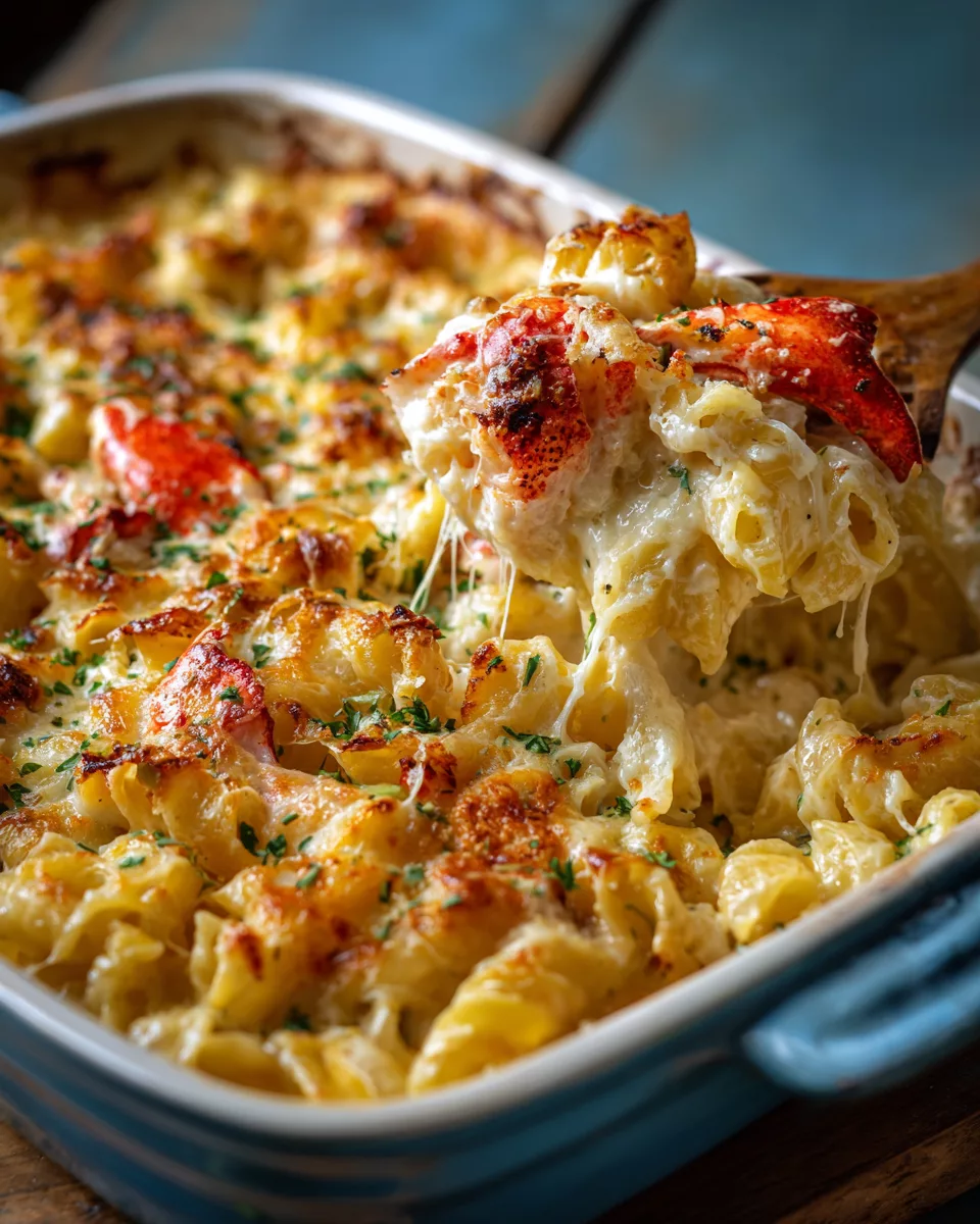 Creamy Shrimp and Crab Alfredo Pasta Bake with Cheese Crust