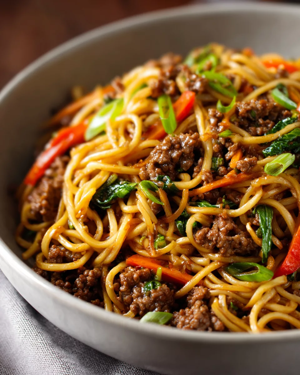 Delicious Mongolian Ground Beef and Noodles