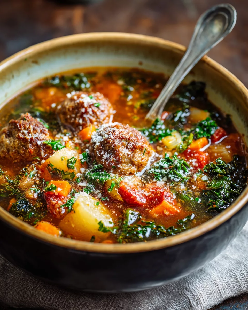 Ground Beef Meatball Minestrone Soup