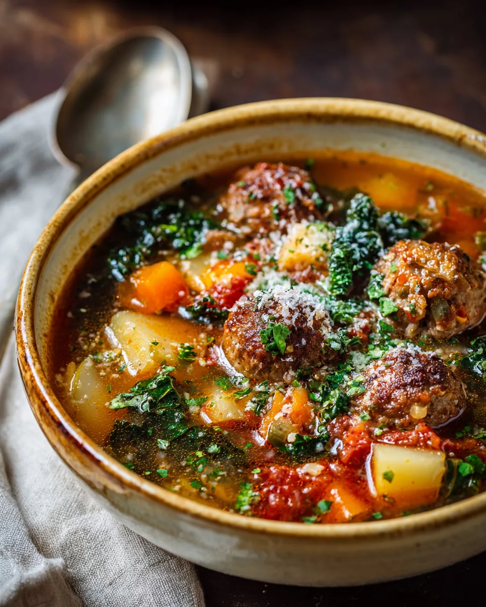 Ground Beef Meatball Minestrone Soup