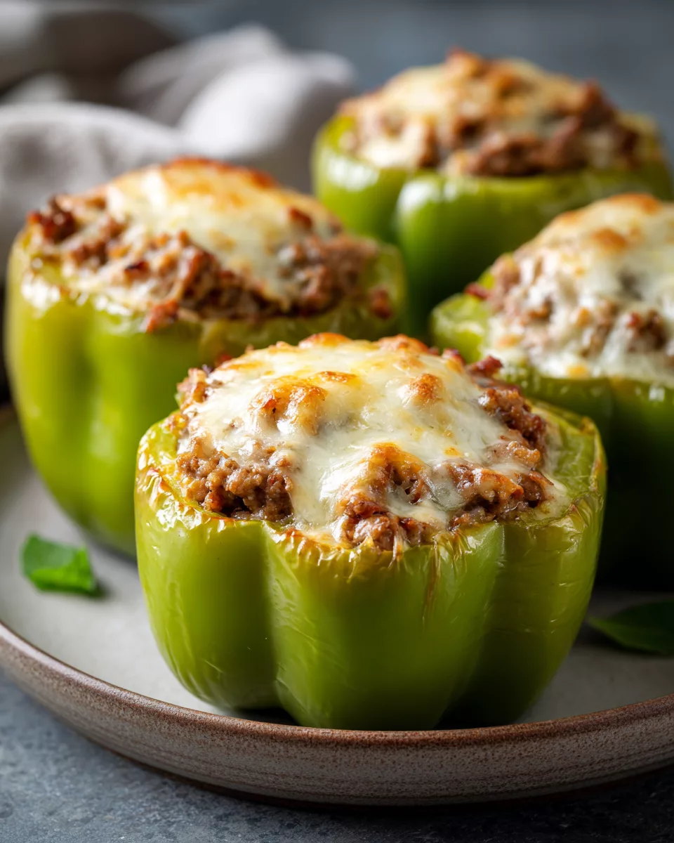 Ground Beef Stuffed Green Bell Peppers with Cheese