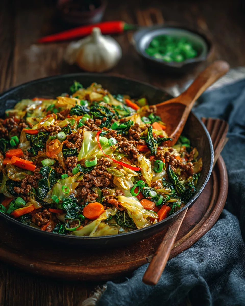 Healthy Chinese Ground Beef and Cabbage Stir Fry