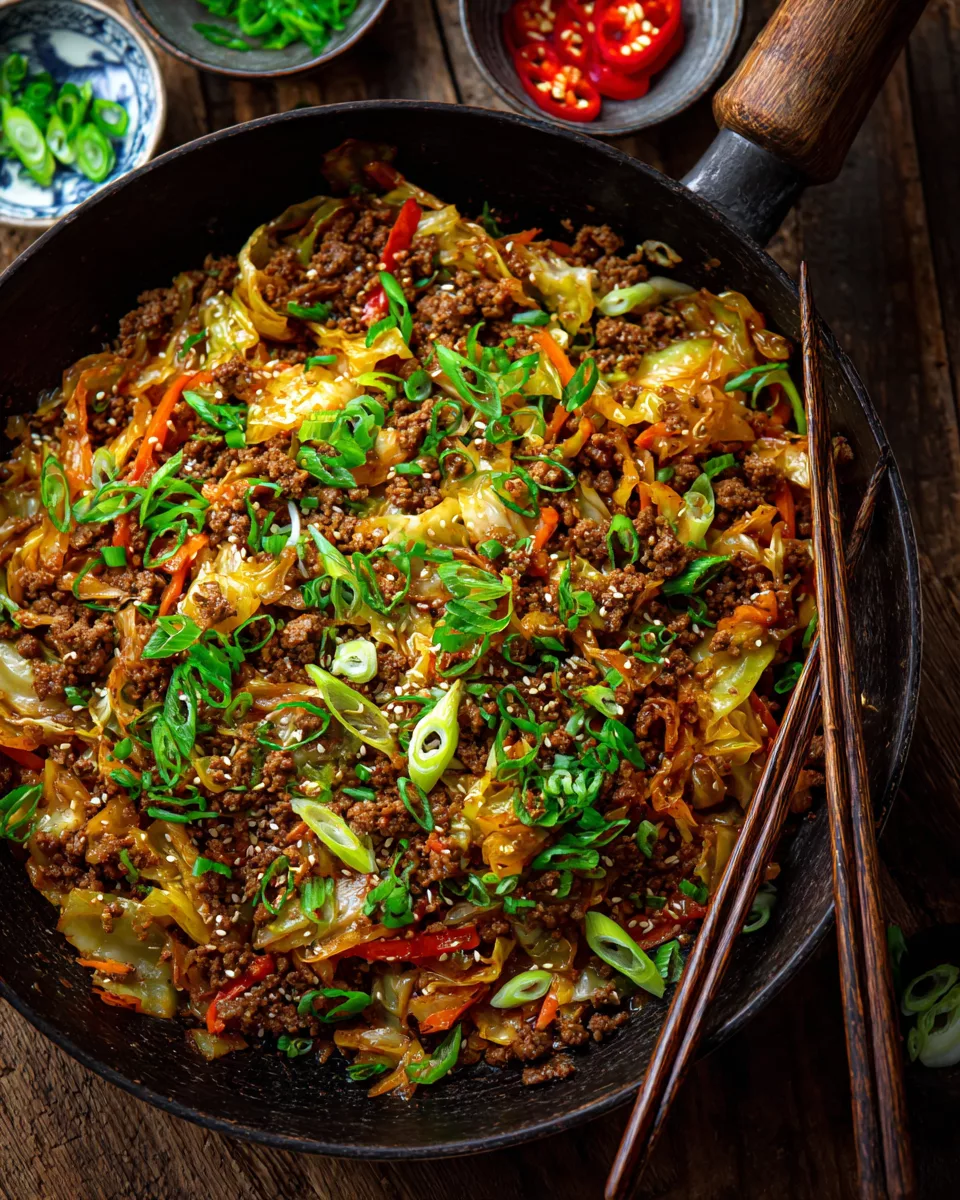 Low-Carb Mongolian Ground Beef and Cabbage