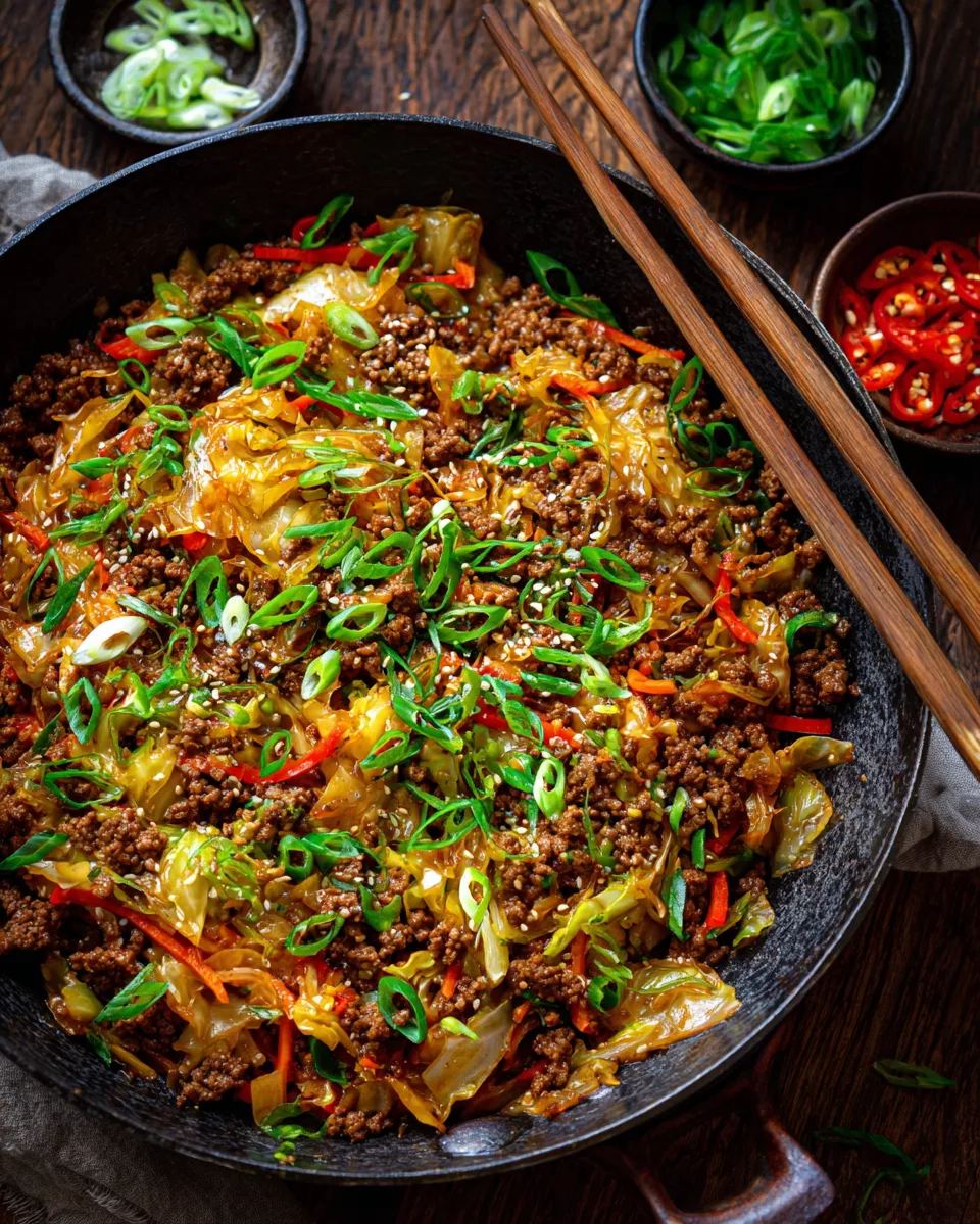 Low-Carb Mongolian Ground Beef and Cabbage