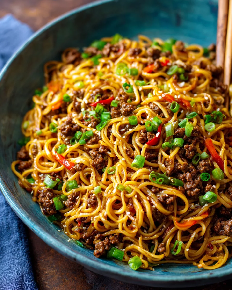 Mongolian ground beef noodles