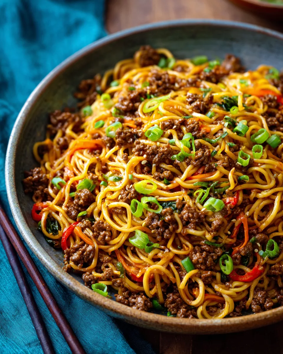 Mongolian ground beef noodles