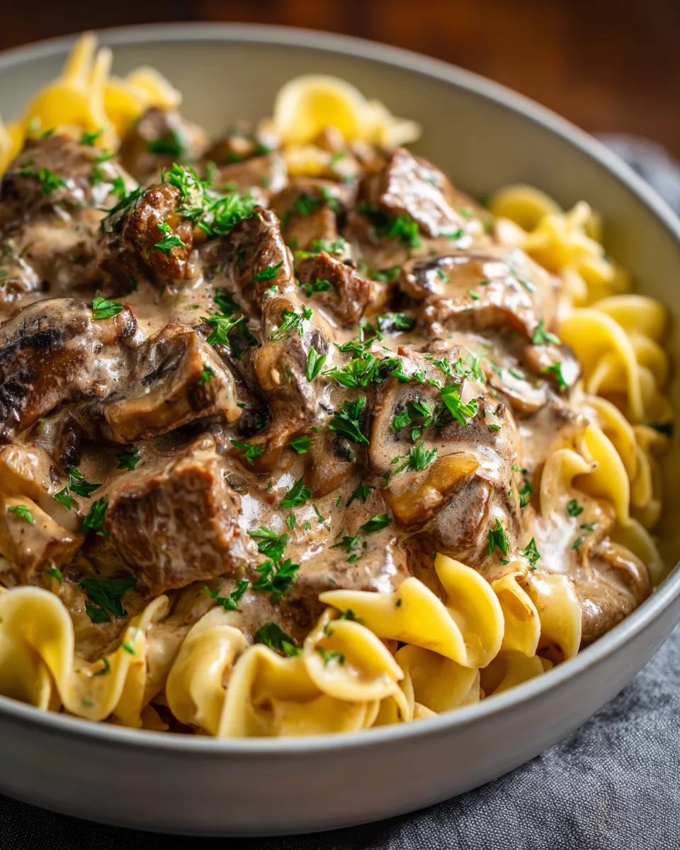 Slow Cooker Creamy Beef Stroganoff