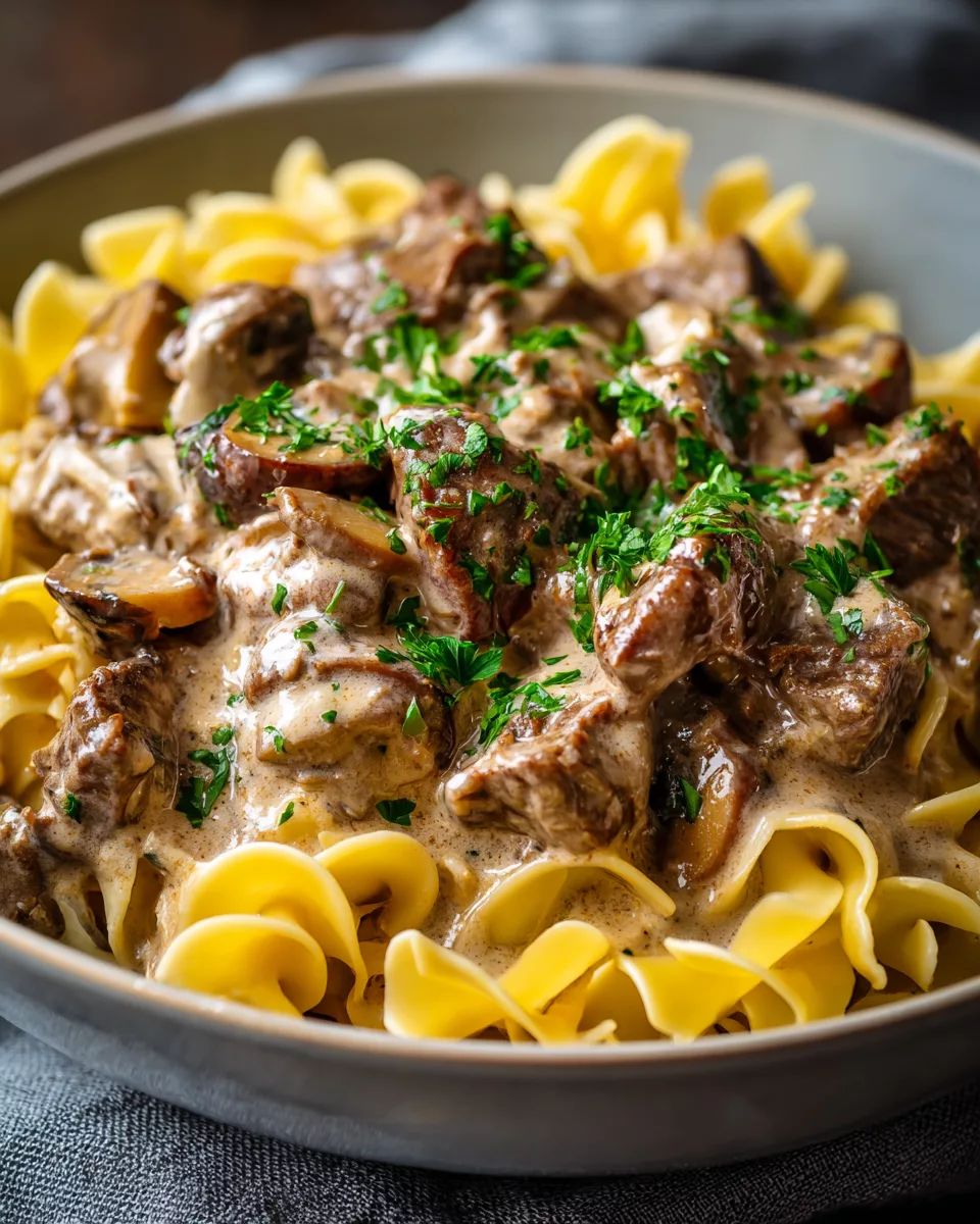 Slow Cooker Creamy Beef Stroganoff
