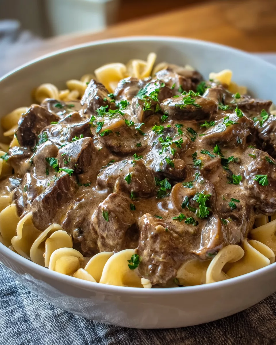 Slow cooker beef stroganoff