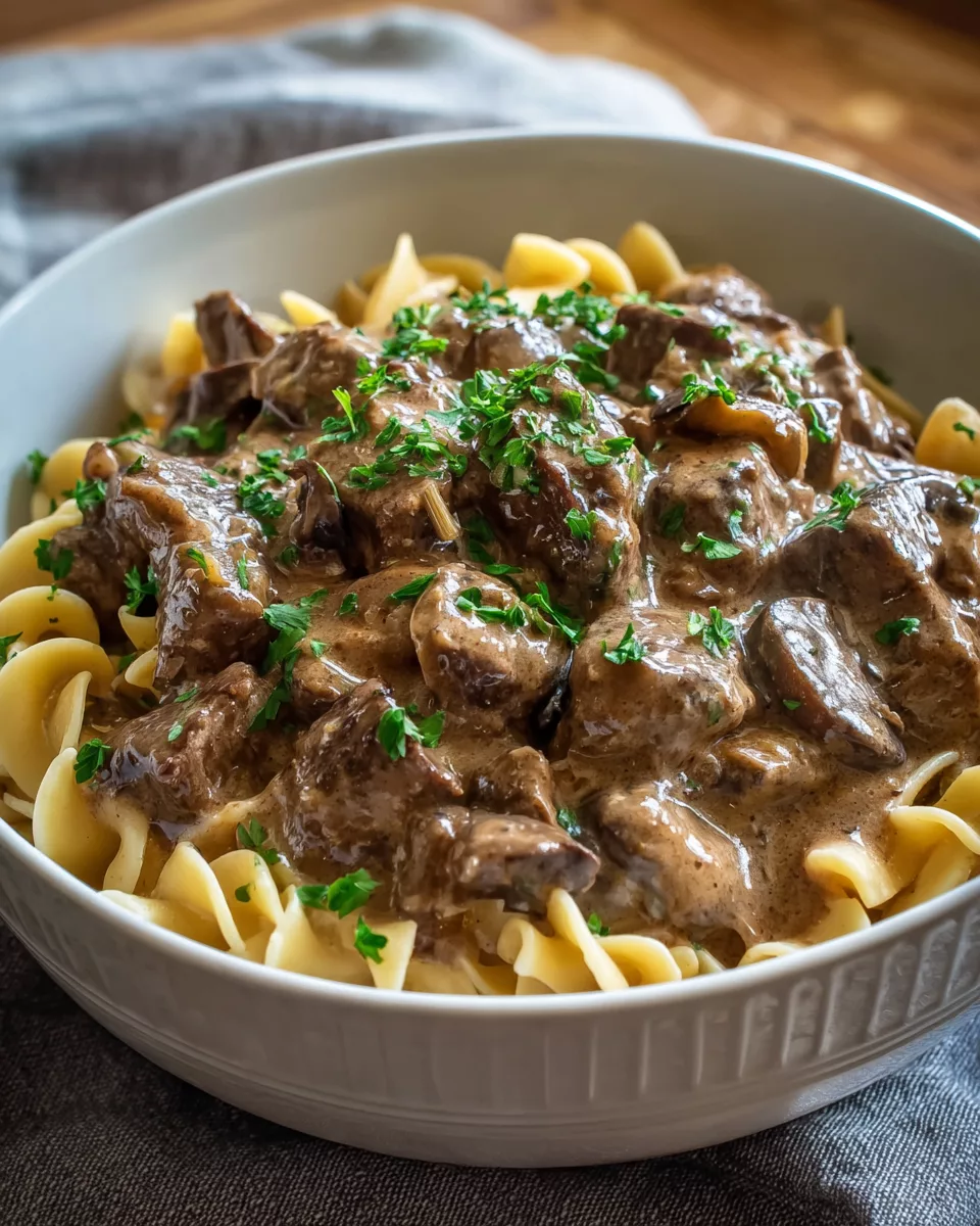 Slow cooker beef stroganoff