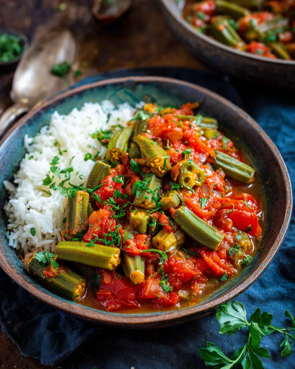 Vegan Stewed Okras and Tomatoes