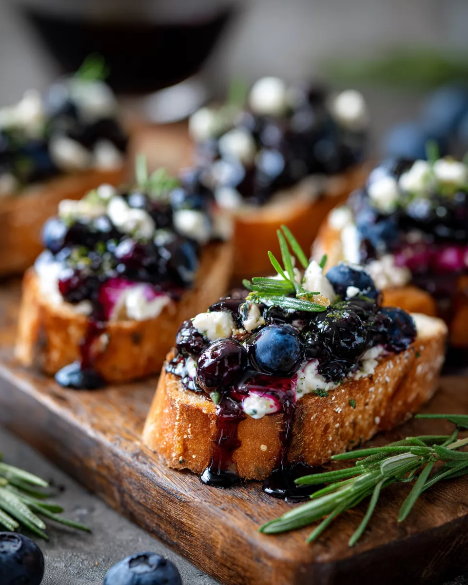 Blueberry Balsamic Goat Cheese Crostinis