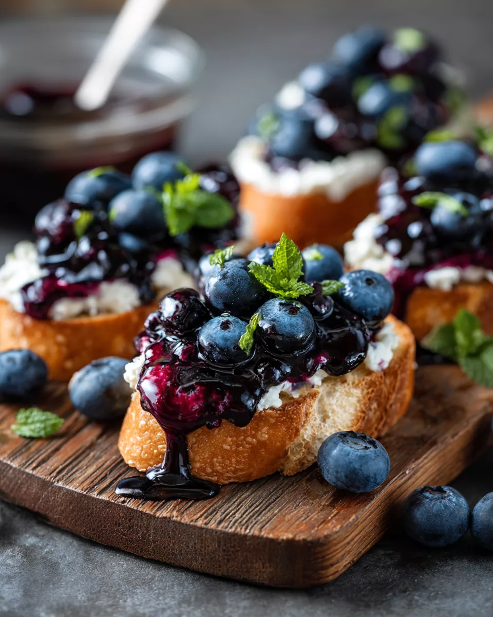 Blueberry Balsamic Goat Cheese Crostinis