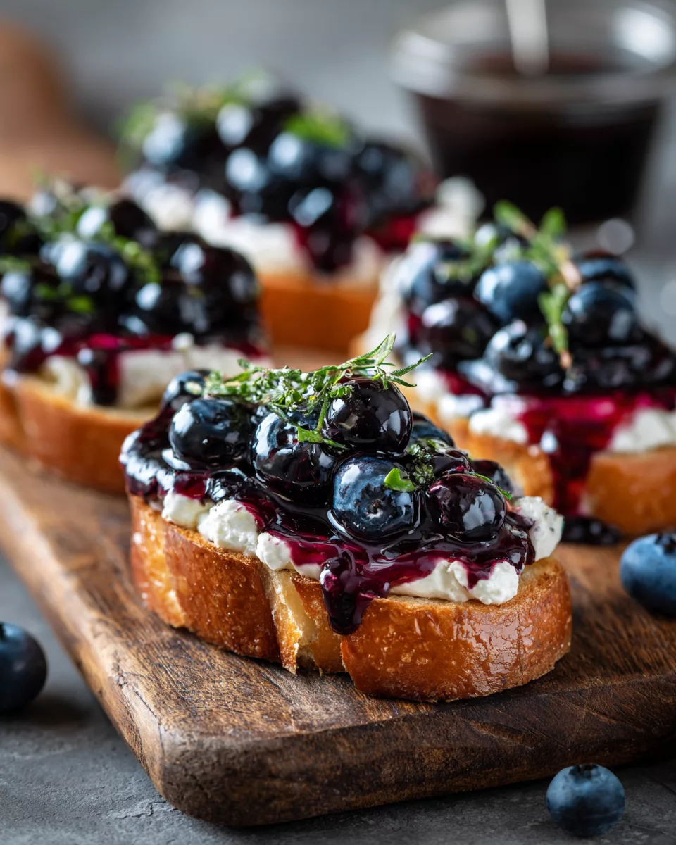 Blueberry Balsamic Goat Cheese Crostinis