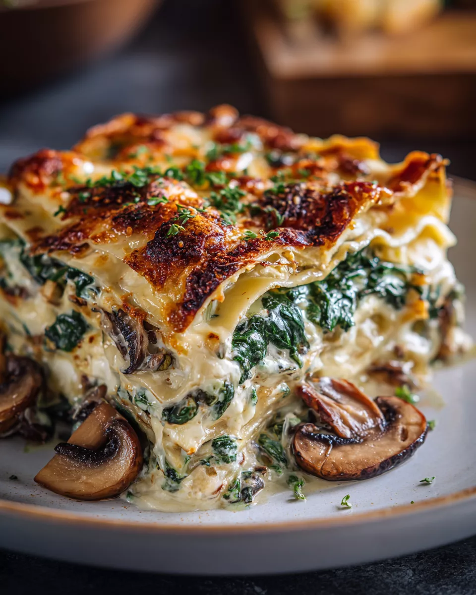 Creamy Spinach & Mushroom Lasagna
