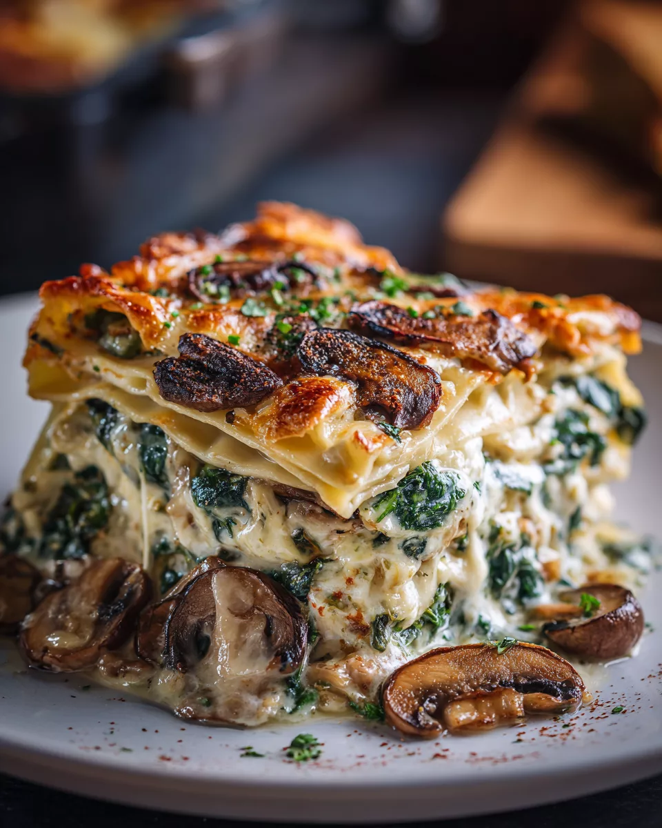 Creamy Spinach & Mushroom Lasagna