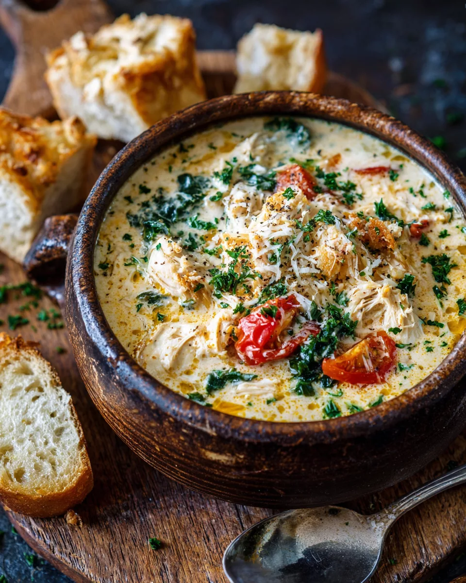 Crock Pot Creamy Chicken Parmesan Soup