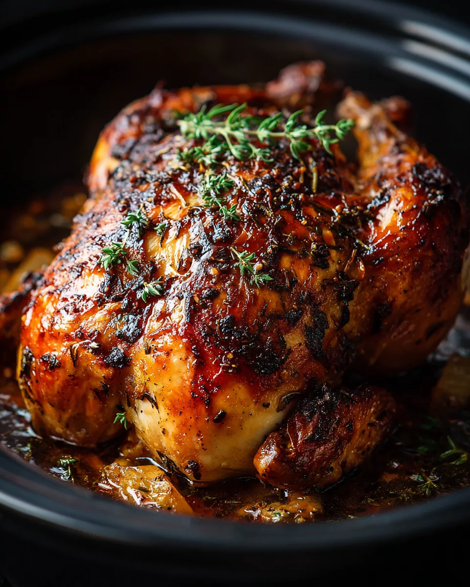 Slow Cooker Rotisserie Chicken with Creamy Garlic Sauce