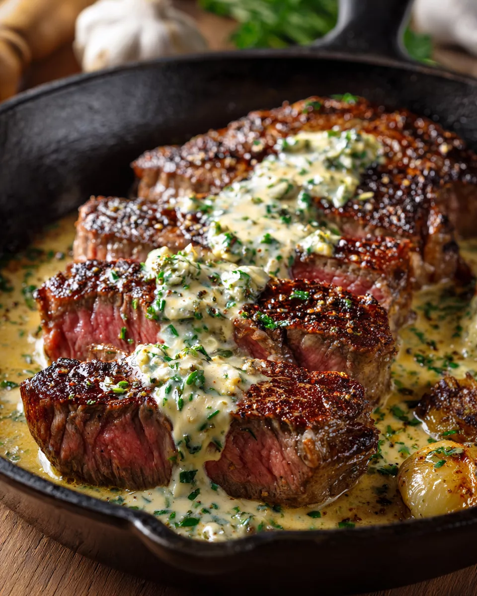 Garlic Butter Steak with Parmesan Cream Sauce
