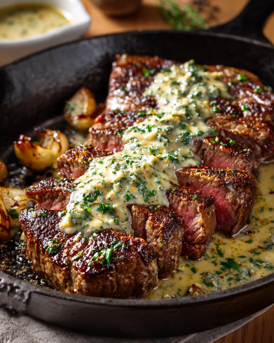 Garlic Butter Steak with Parmesan Cream Sauce
