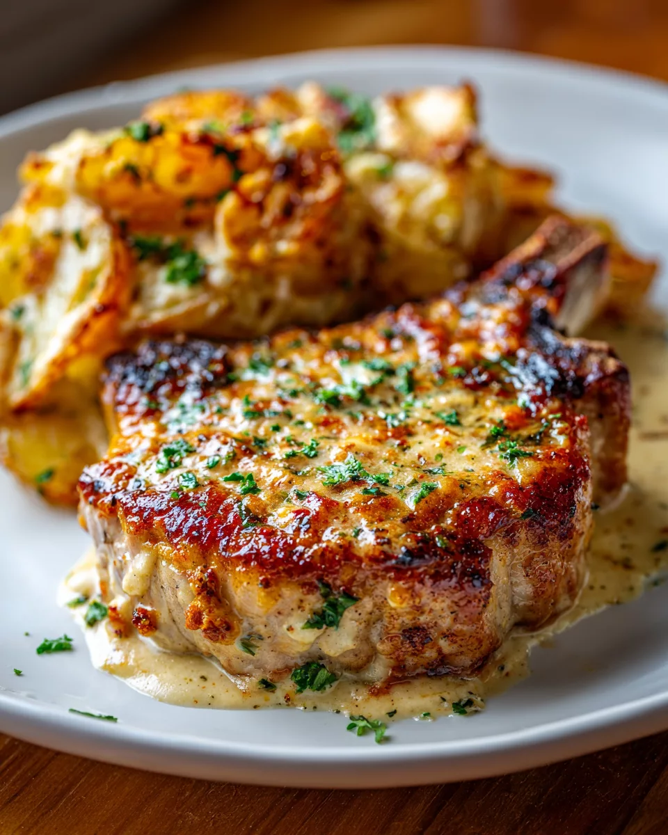 Garlic Parmesan Pork Chops with Cheesy Scalloped Potatoes