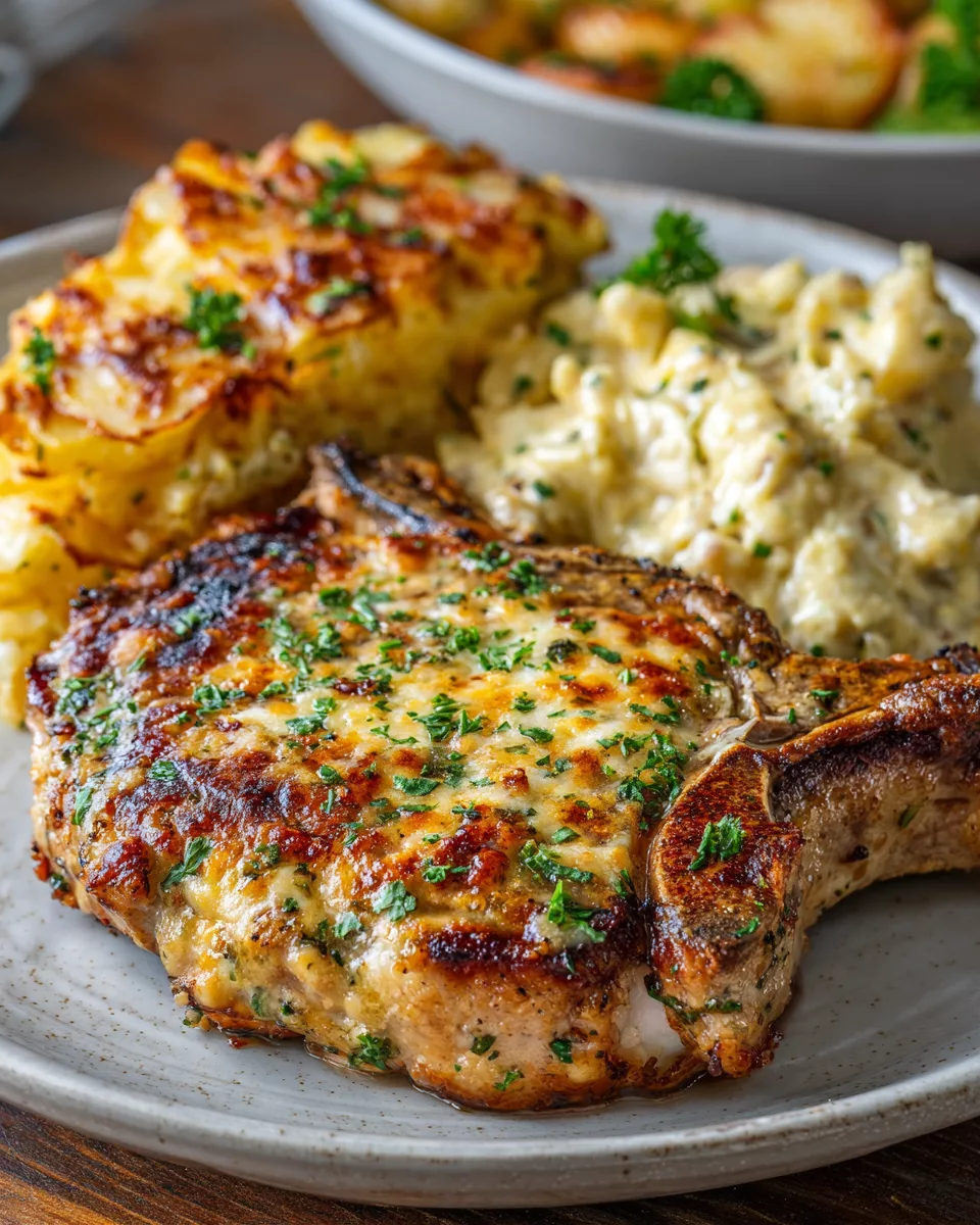 Garlic Parmesan Pork Chops with Cheesy Scalloped Potatoes