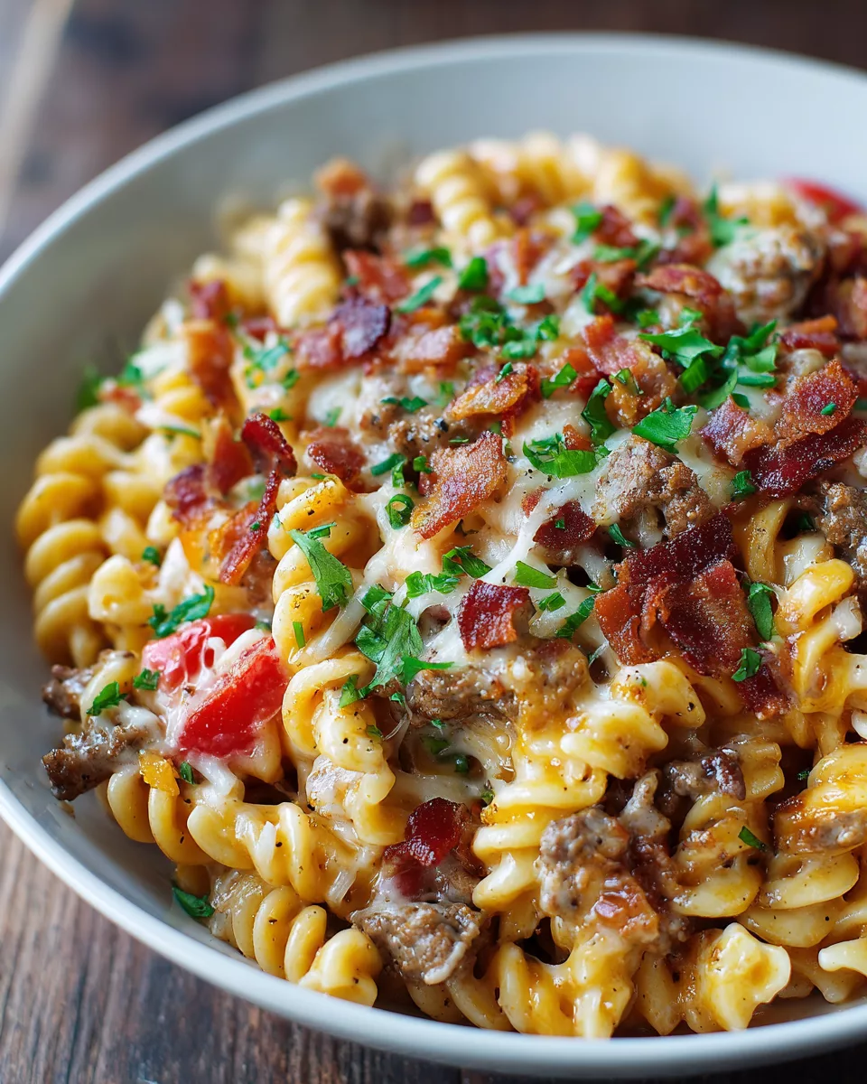 Loaded Bacon Cheeseburger Alfredo Pasta