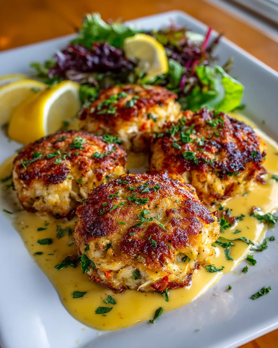 Cheddar Bay Crab Cakes with Lemon Butter Drizzle