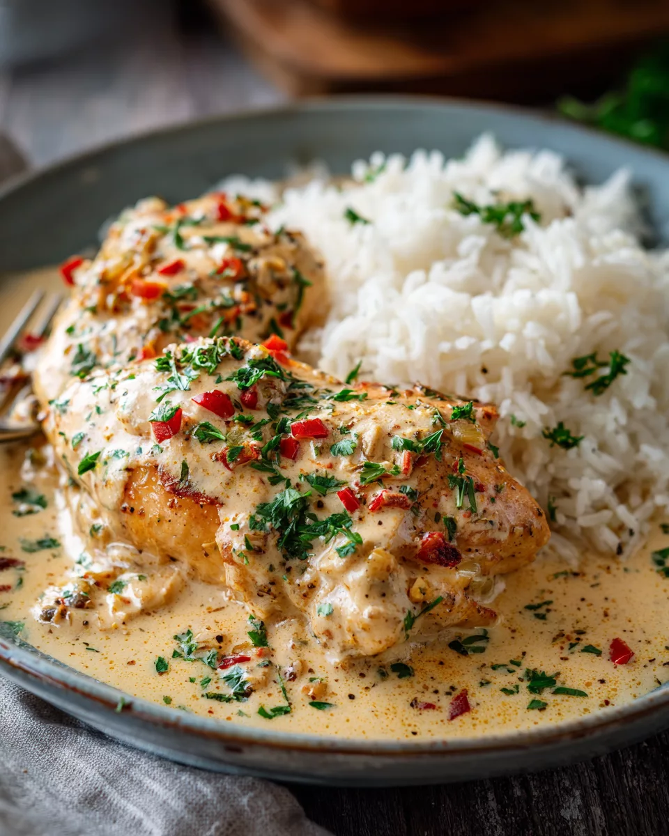 Creamy Smothered Chicken with Rice