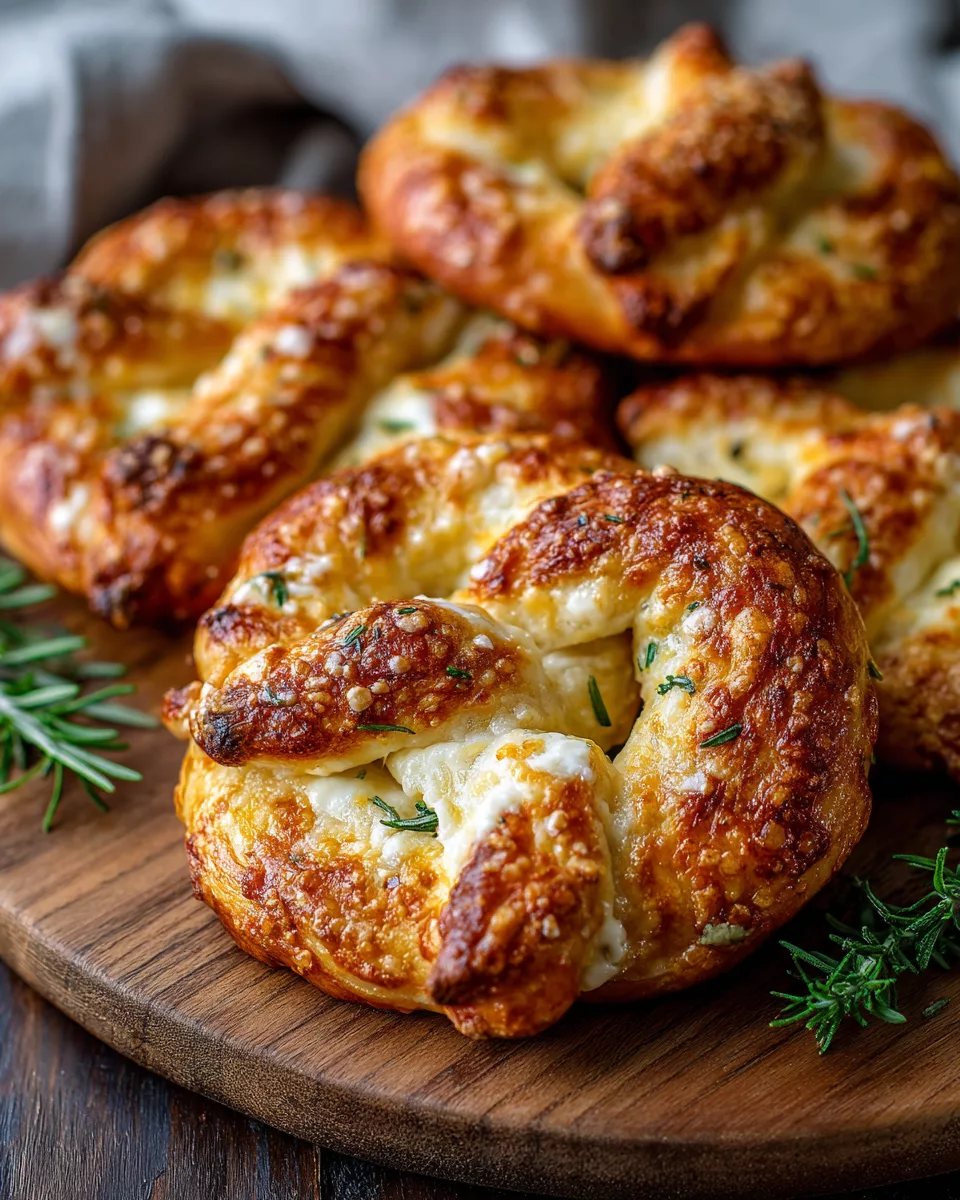 Mozzarella-Stuffed Rosemary Parmesan Soft Pretzels