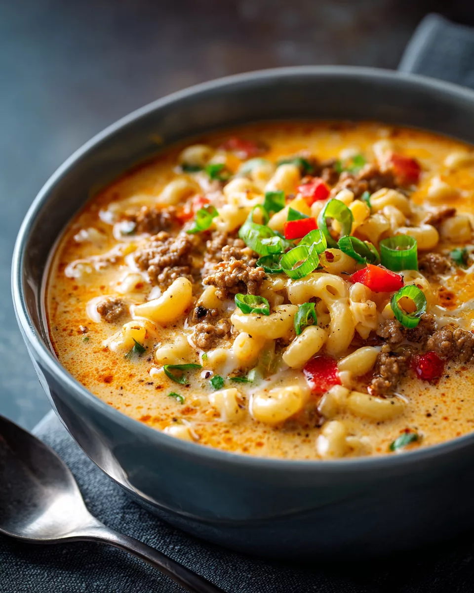 One-Pot Cheeseburger Macaroni Soup