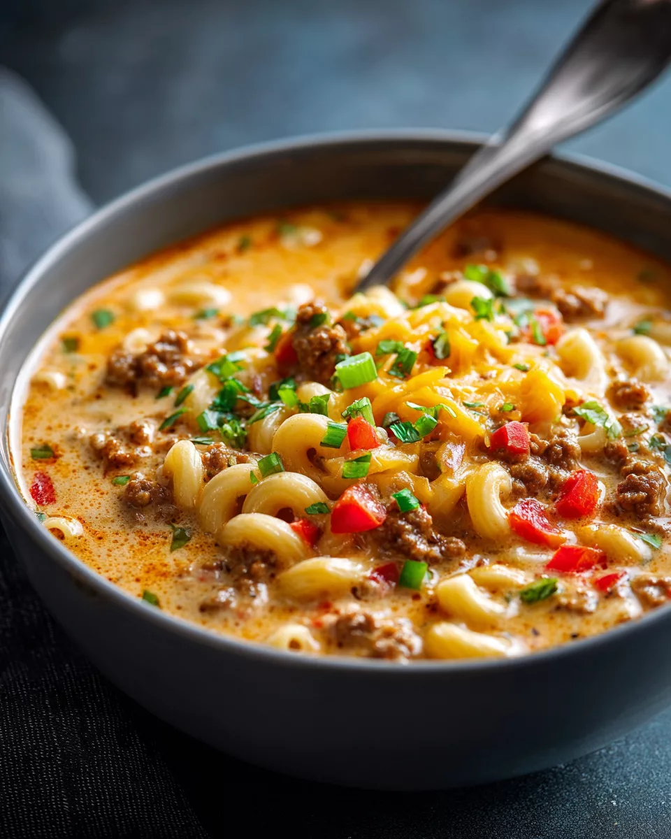 One-Pot Cheeseburger Macaroni Soup