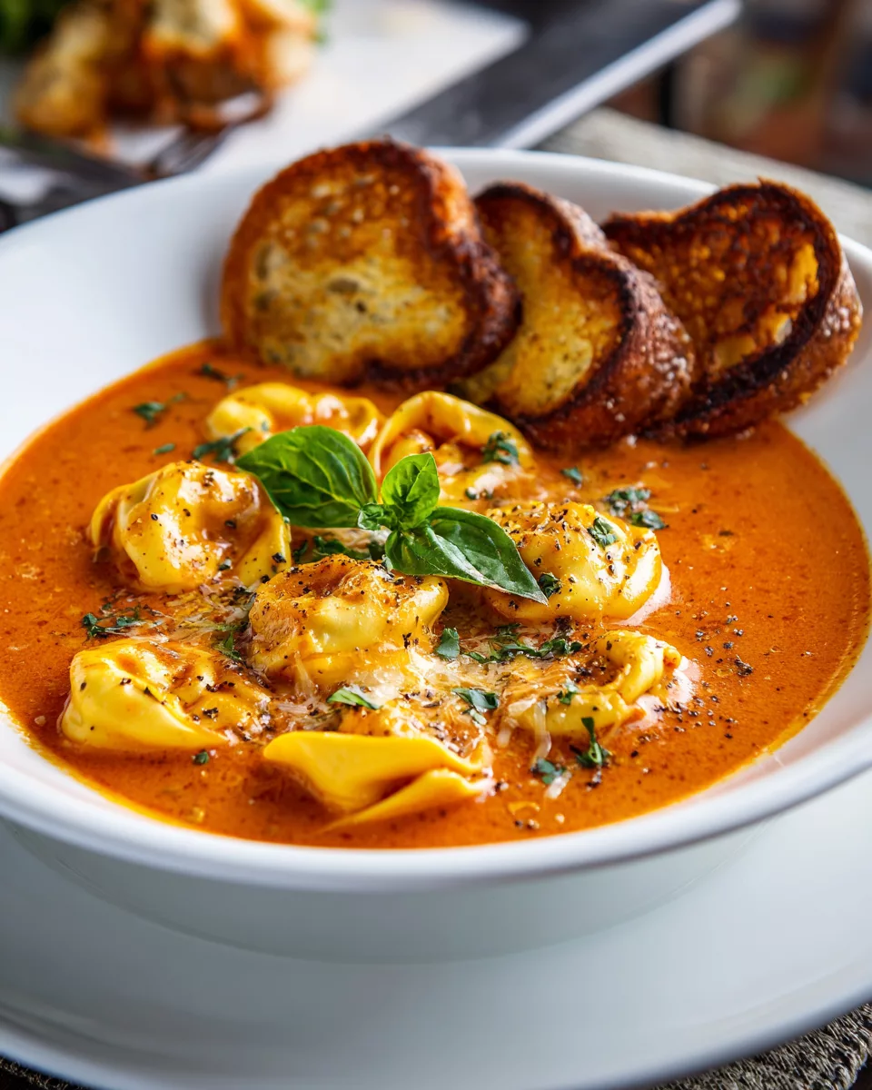 Tomato Tortellini Soup with Cheddar Toast