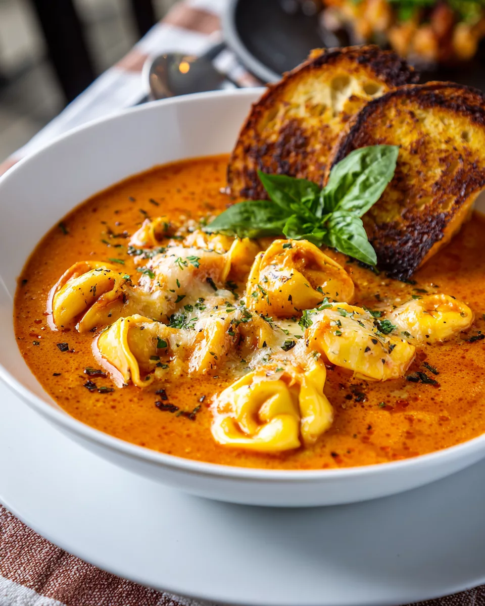 Tomato Tortellini Soup with Cheddar Toast