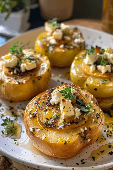 Baked Apples with Feta & Honey taken with iphone 15 pro max --iw 2 --ar 4:5 --v 6.0 --raw