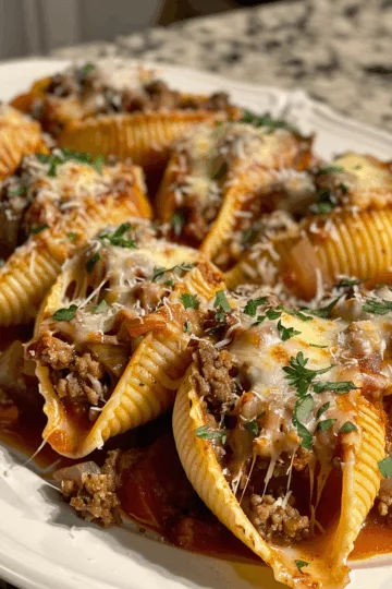 Beef Stuffed Pasta Shells taken with iphone 15 pro max --iw 2 --ar 4:5 --v 6.0 --raw