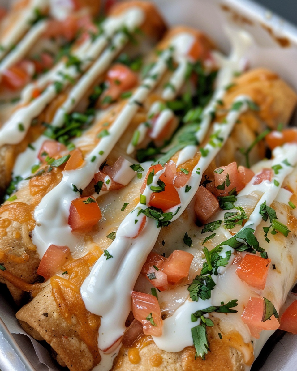 Cheeseburger ranch taquitos in cooking process with sizzling heat